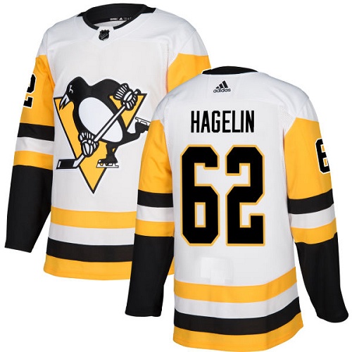 Adidas Pittsburgh Penguins #62 Carl Hagelin White Road Authentic Stitched Jersey Men's