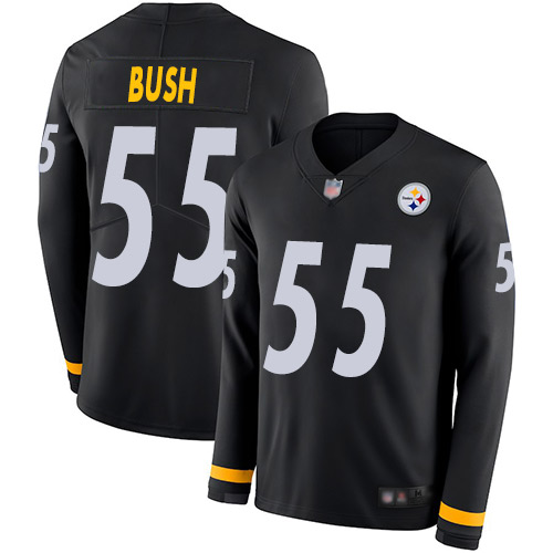 Pittsburgh Steelers #55 Devin Bush Black Team Color Youth Stitched Limited Therma Long Sleeve Jersey Youth