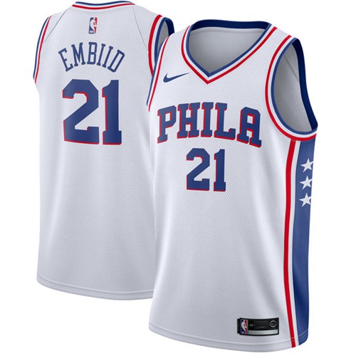 Philadelphia 76ers #21 Joel Embiid White Swingman Association Edition Jersey Mens