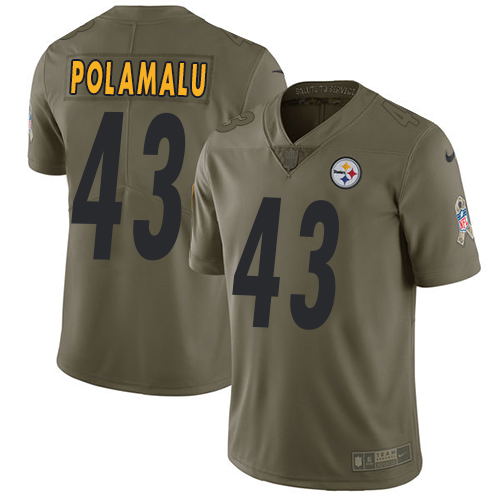 Steelers #43 Troy Polamalu Olive Men's Stitched Limited 2017 Salute To Service Jersey