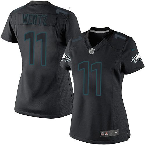 Philadelphia Eagles #11 Carson Wentz Black Impact Women's Stitched Limited Jersey Womens