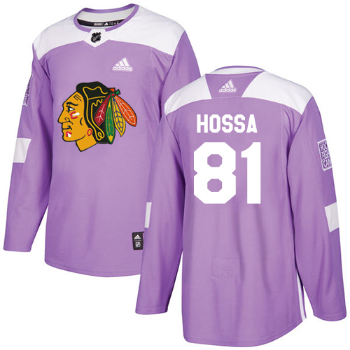 Adidas Chicago Blackhawks #81 Marian Hossa Purple Authentic Fights Cancer Stitched Jersey Men's