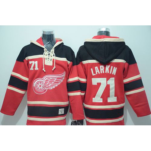 Detroit Red Wings #71 Dylan Larkin Red Sawyer Hooded Sweatshirt Stitched Jersey Men's