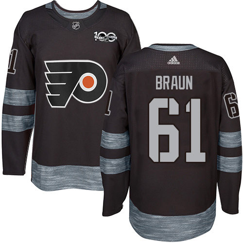 Adidas Philadelphia Flyers #61 Justin Braun Black 1917-2017 100th Anniversary Stitched Jersey Men's