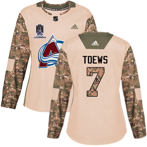 Adidas Colorado Avalanche #7 Devon Toews Camo Authentic Women's 2022 Stanley Cup Champions Veterans Day Stitched Jersey Womens