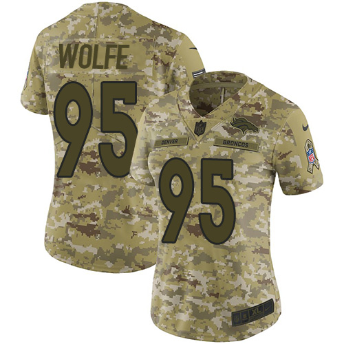 Denver Broncos #95 Derek Wolfe Camo Women's Stitched Limited 2018 Salute to Service Jersey Womens