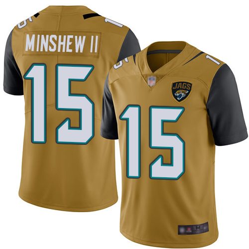 Jacksonville Jaguars #15 Gardner Minshew II Gold Men's Stitched Limited Rush Jersey Men's