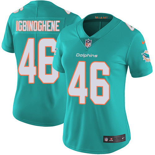 Miami Dolphins #46 Noah Igbinoghene Aqua Green Team Color Women's Stitched Vapor Untouchable Limited Jersey Womens