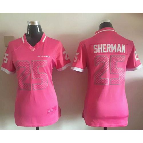 Seattle Seahawks #25 Richard Sherman Pink Women's Stitched Elite Bubble Gum Jersey Womens