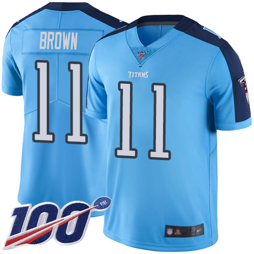 Tennessee Titans #11 A.J. Brown Light Blue Men's Stitched Limited Rush 100th Season Jersey Men's