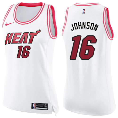Miami Heat #16 James Johnson White/Pink Womens Swingman Fashion Jersey Womens
