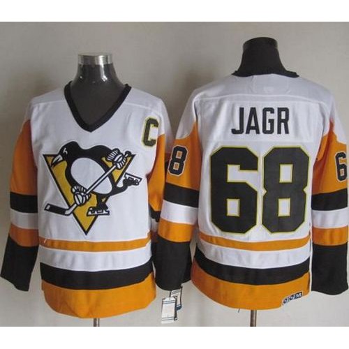 Pittsburgh Penguins #68 Jaromir Jagr White/Black CCM Throwback Stitched Jersey Men's