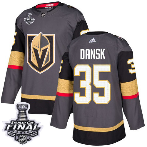 Adidas Golden Vegas Golden Knights #35 Oscar Dansk Grey Home Authentic 2018 Stanley Cup Final Stitched Jersey Men's