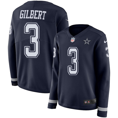 Dallas Cowboys #3 Garrett Gilbert Navy Blue Team Color Women's Stitched Limited Therma Long Sleeve Jersey Womens