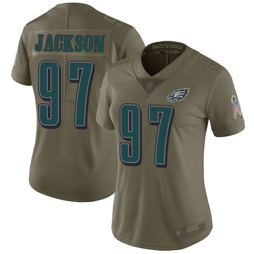 Philadelphia Eagles #97 Malik Jackson Olive Women's Stitched Limited 2017 Salute to Service Jersey Womens