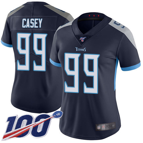 Tennessee Titans #99 Jurrell Casey Navy Blue Team Color Women's Stitched 100th Season Vapor Limited Jersey Womens