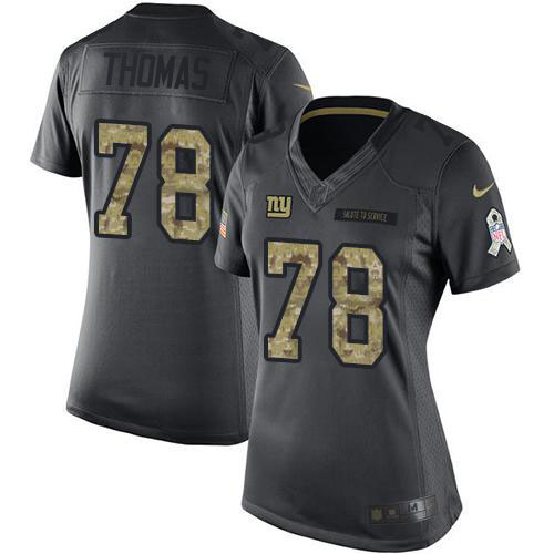 New York Giants #78 Andrew Thomas Black Women's Stitched Limited 2016 Salute to Service Jersey Womens