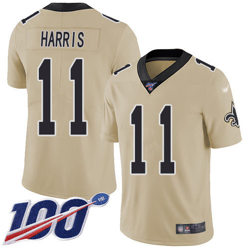 New Orleans Saints #11 Deonte Harris Gold Men's Stitched Limited Inverted Legend 100th Season Jersey Men's