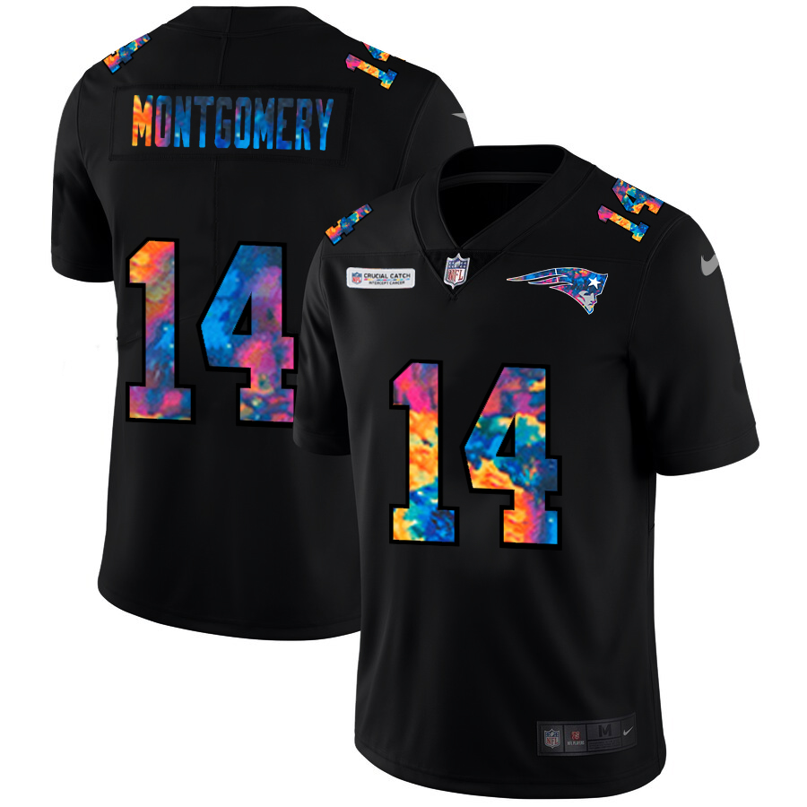 New England Patriots #14 Ty Montgomery Men's Multi-Color Black 2020 Crucial Catch Vapor Untouchable Limited Jersey