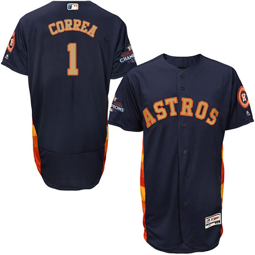 Houston Astros #1 Carlos Correa Navy Blue FlexBase Authentic 2018 Gold Program Cool Base Stitched Jersey Men's