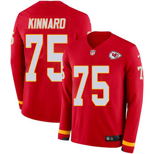 Chiefs #75 Darian Kinnard Red Team Color Youth Stitched Limited Therma Long Sleeve Jersey