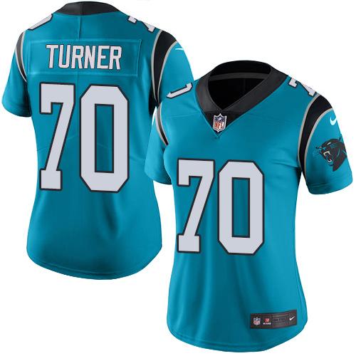 Carolina Panthers #70 Trai Turner Blue Women's Stitched Limited Rush Jersey Womens