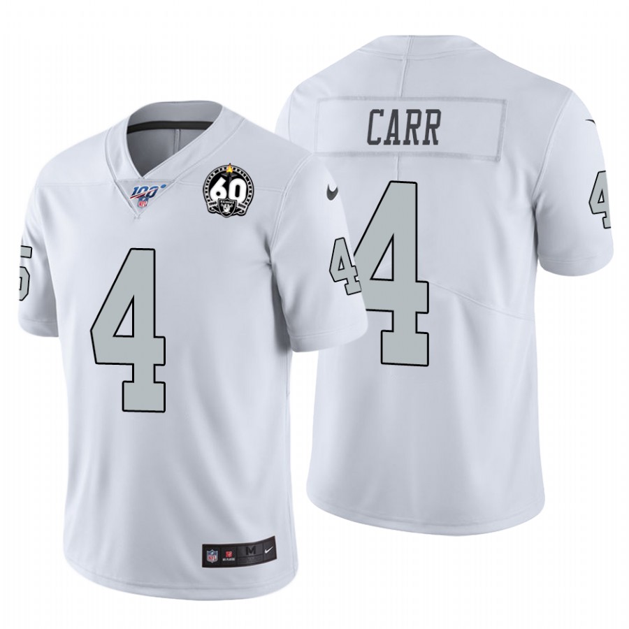 Raiders #4 Derek Carr White 60th Anniversary Patch Men's Stitched 100 Limited Color Rush Jersey