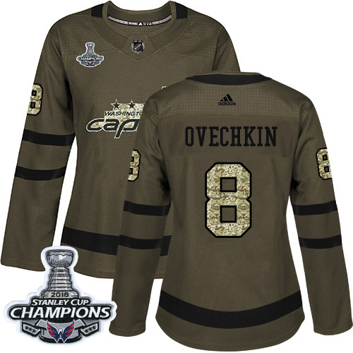 Adidas Washington Capitals #8 Alex Ovechkin Green Salute to Service Stanley Cup Final Champions Women's Stitched Jersey Womens