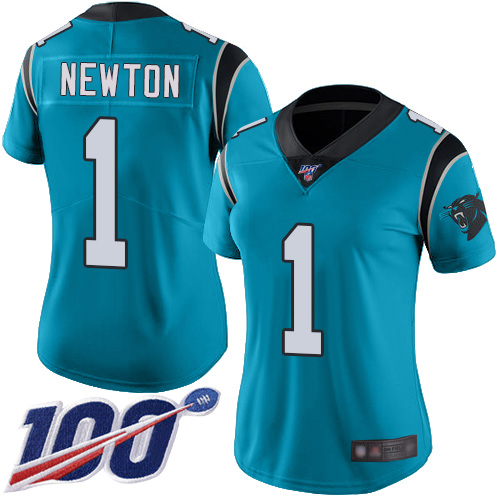Carolina Panthers #1 Cam Newton Blue Alternate Women's Stitched 100th Season Vapor Limited Jersey Womens