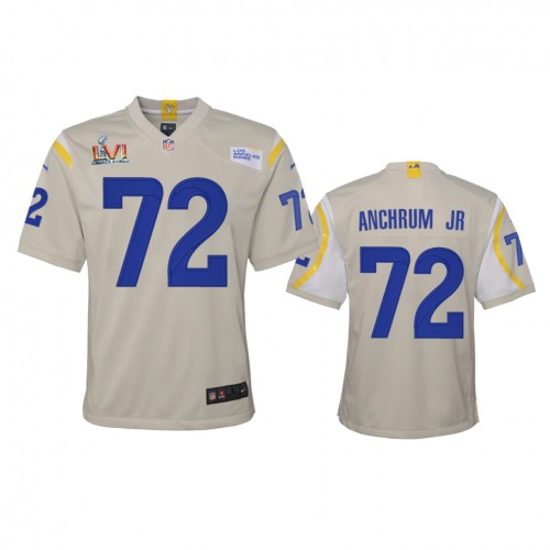 Los Angeles Los Angeles Rams #72 Tremayne Anchrum Jr. Youth Super Bowl LVI Patch Game Jersey - Bone Youth