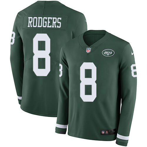 Jets #8 Aaron Rodgers Green Team Color Youth Stitched Limited Therma Long Sleeve Jersey