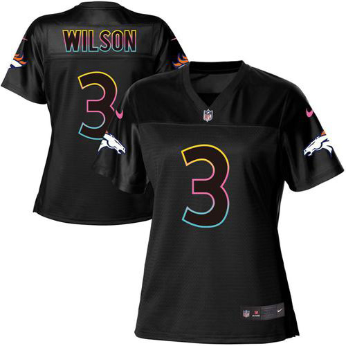 Broncos #3 Russell Wilson Black Women's Fashion Game Jersey