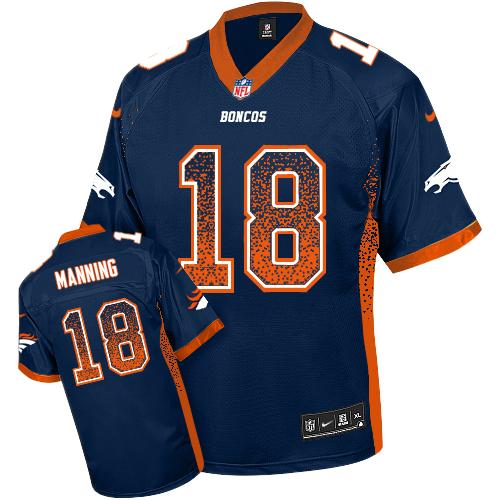 Broncos #18 Peyton Manning Navy Blue Alternate Men's Stitched Elite Drift Fashion Jersey