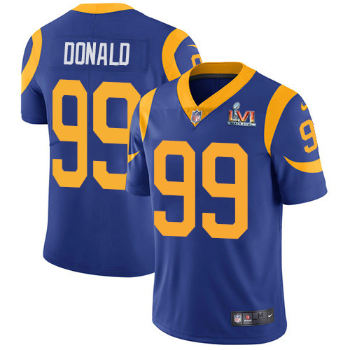 Rams #99 Aaron Donald Royal Blue Alternate Super Bowl LVI Patch Men's Stitched Vapor Untouchable Limited Jersey