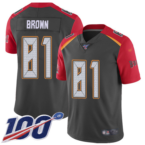 Tampa Bay Buccaneers #81 Antonio Brown Gray Youth Stitched Limited Inverted Legend 100th Season Jersey Youth