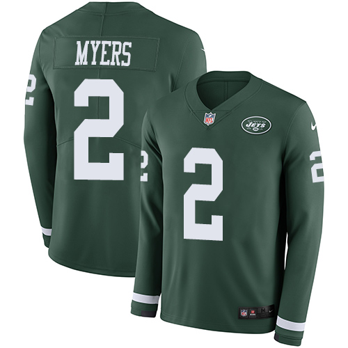 New York Jets #2 Jason Myers Green Team Color Men's Stitched Limited Therma Long Sleeve Jersey Men's