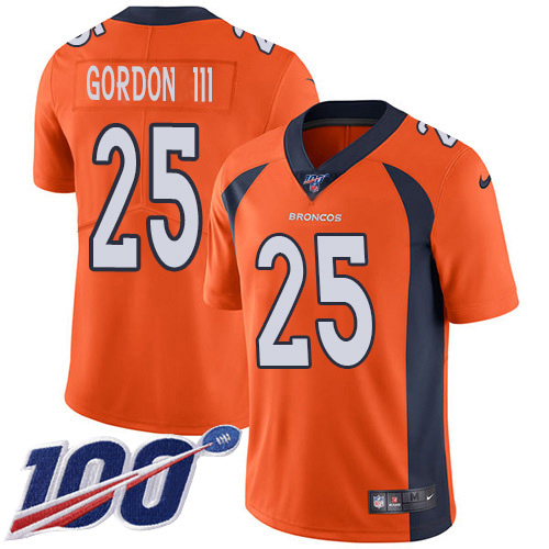 Denver Broncos #25 Melvin Gordon III Orange Team Color Men's Stitched 100th Season Vapor Untouchable Limited Jersey Men's