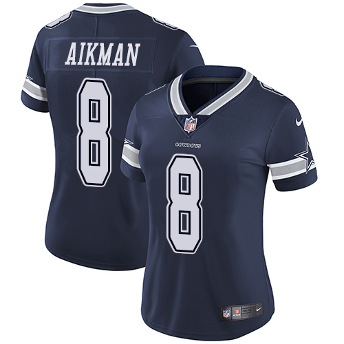 Dallas Cowboys #8 Troy Aikman Navy Blue Team Color Women's Stitched Vapor Untouchable Limited Jersey Womens
