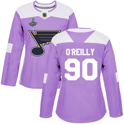 Adidas St. Louis Blues #90 Ryan O'Reilly Purple Authentic Fights Cancer Stanley Cup Champions Women's Stitched Jersey Womens