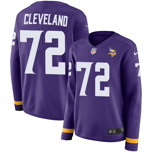 Minnesota Vikings #72 Ezra Cleveland Purple Team Color Women's Stitched Limited Therma Long Sleeve Jersey Womens
