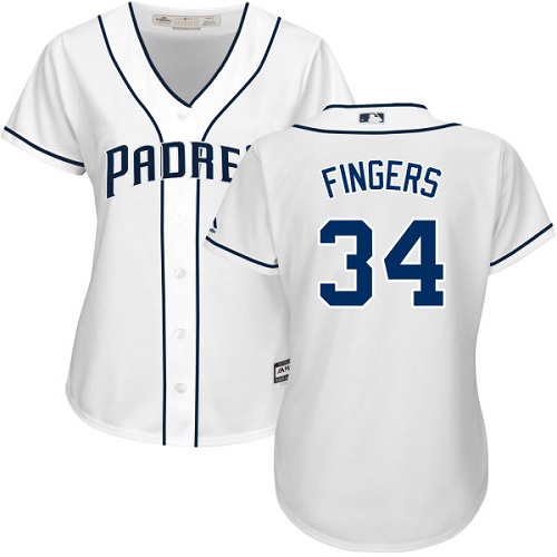 San Diego Padres #34 Rollie Fingers White Home Women's Stitched Jersey Womens