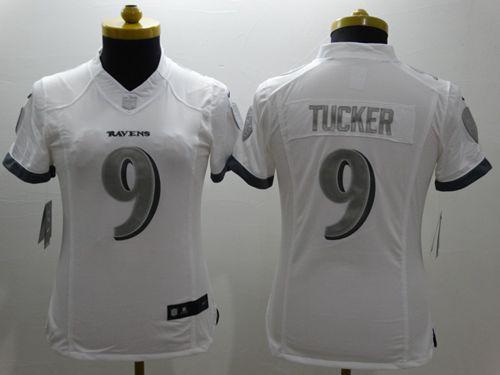 Ravens #9 Justin Tucker White Women's Stitched Limited Platinum Jersey