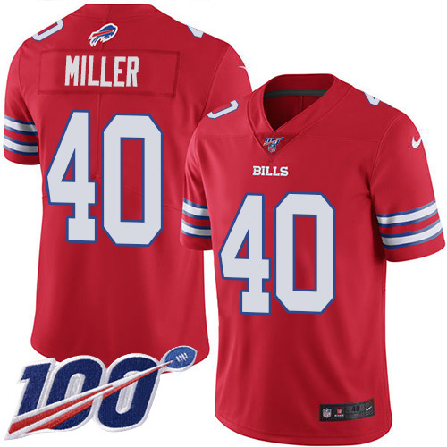 Bills #40 Von Miller Red Youth Stitched Limited Rush 100th Season Jersey