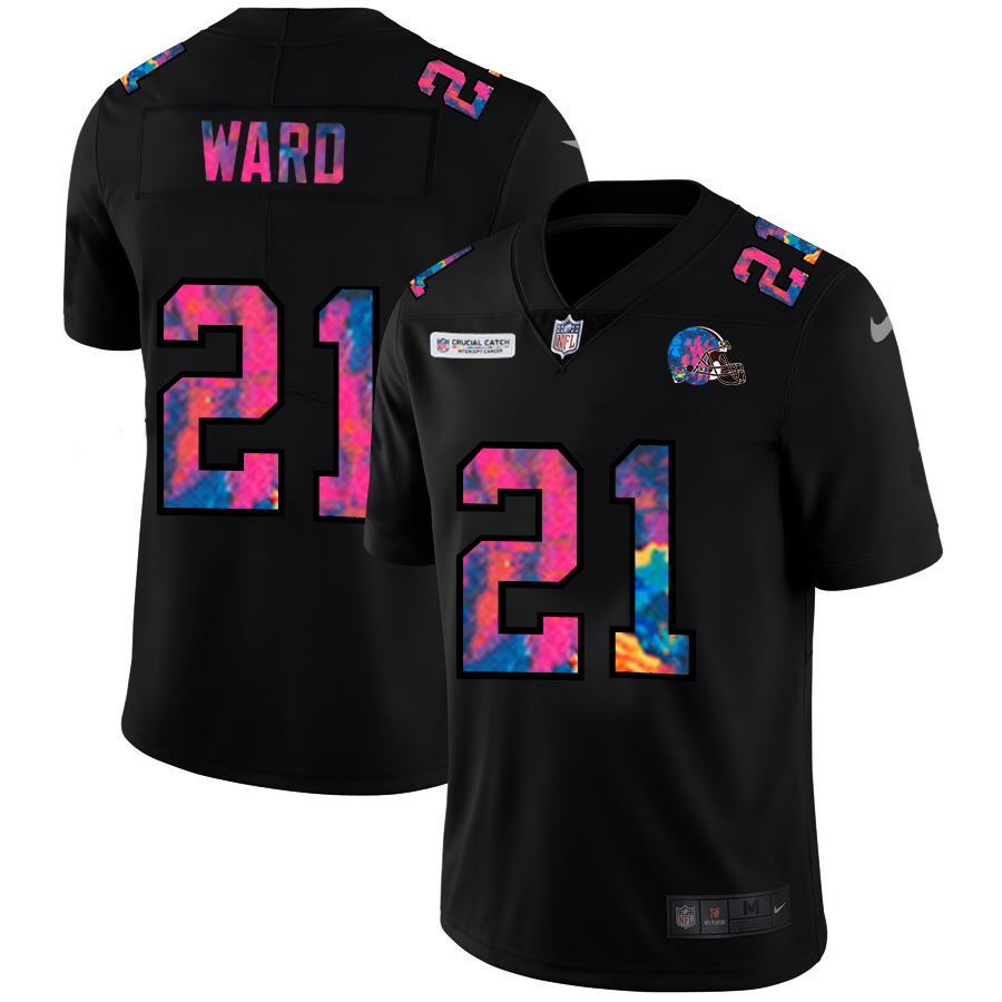 Cleveland Browns #21 Denzel Ward Men's Multi-Color Black 2020 Crucial Catch Vapor Untouchable Limited Jersey