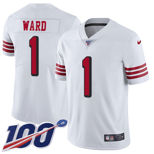 49ers #1 Jimmie Ward White Rush Men's Stitched Limited 100th Season Jersey