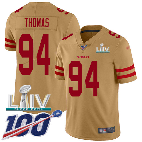San Francisco 49ers #94 Solomon Thomas Gold Super Bowl LIV 2020 Youth Stitched Limited Inverted Legend 100th Season Jersey Youth