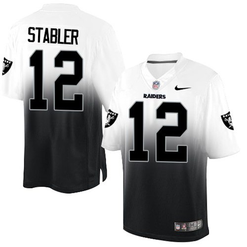 Las Vegas Raiders #12 Kenny Stabler White/Black Men's Stitched Elite Fadeaway Fashion Jersey Men's