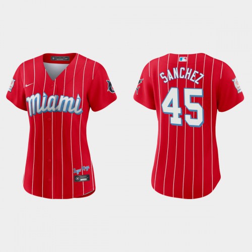 Miami Miami Marlins #45 Sixto Sanchez Women's 2021 City Connect Authentic Jersey Red Womens