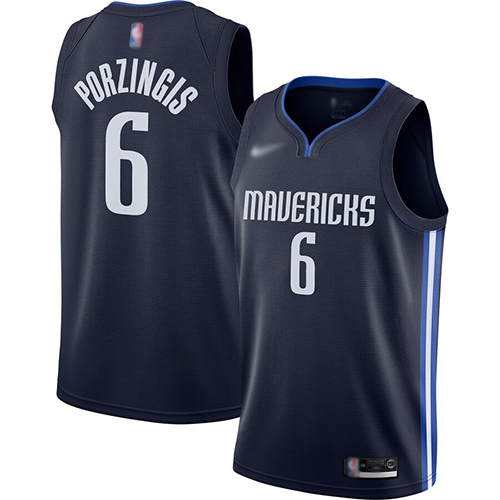 Dallas Mavericks #6 Kristaps Porzingis Navy Swingman Statement Edition 2019/2020 Jersey Mens