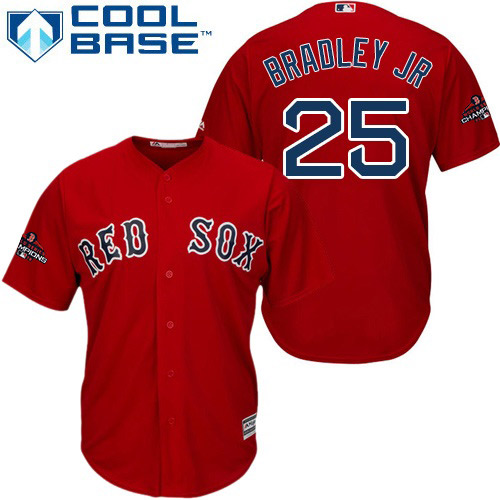 Boston Red Sox #25 Jackie Bradley Jr Red Cool Base 2018 World Series Champions Stitched Youth Jersey Youth